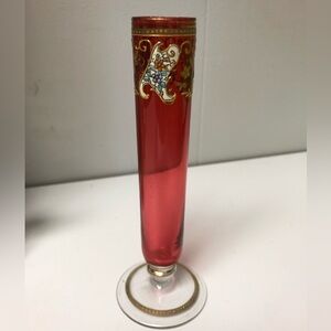 Lovely Vintage Bohemian Glass Bud Vase 6” Tall Great Condition